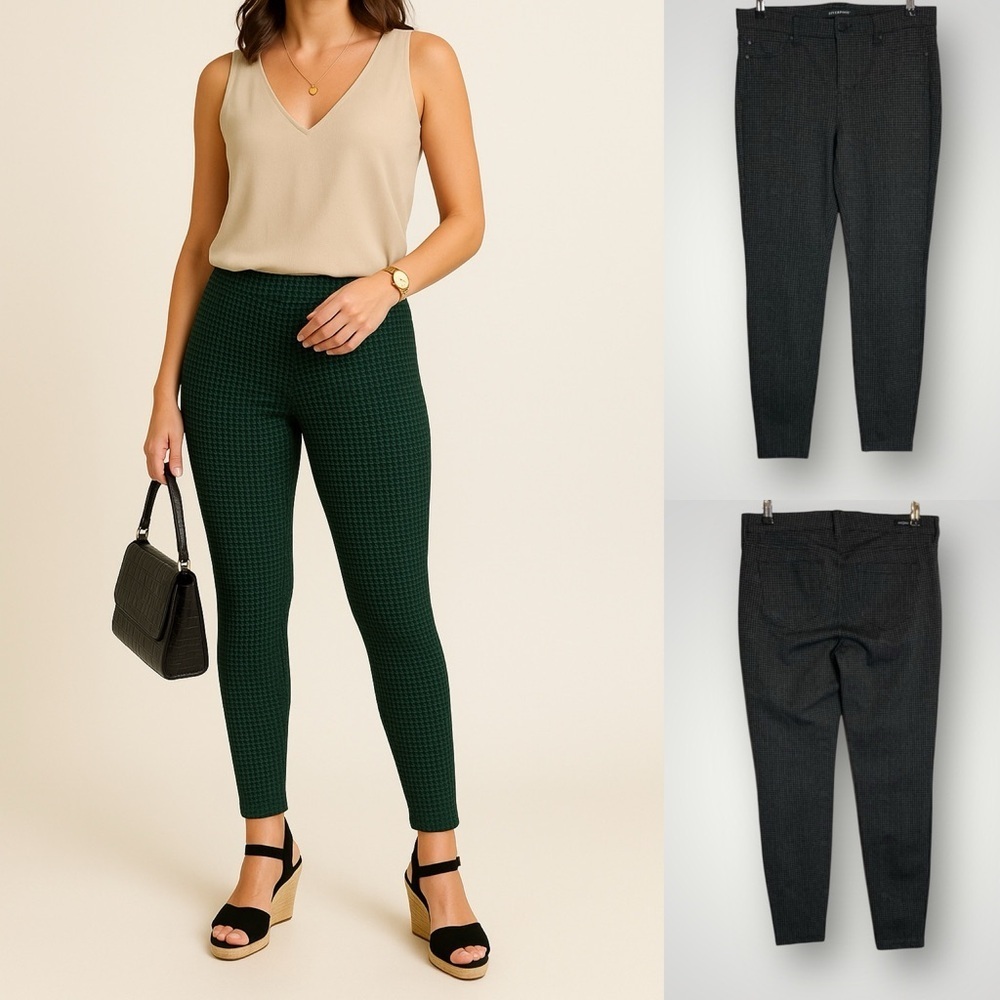 Liverpool Stitch Fix Houndstooth Pants Size 10 Skinny Stretch Peat Green